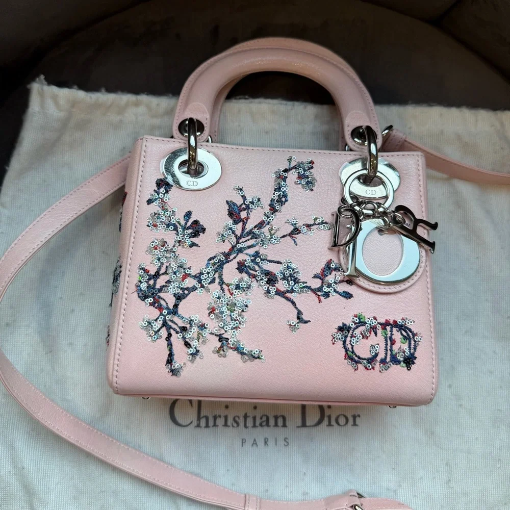 Mini Lady Dior Pink Embroidered Sequin Flowers shoulder Bag Christian Dior - Picture 4 of 17